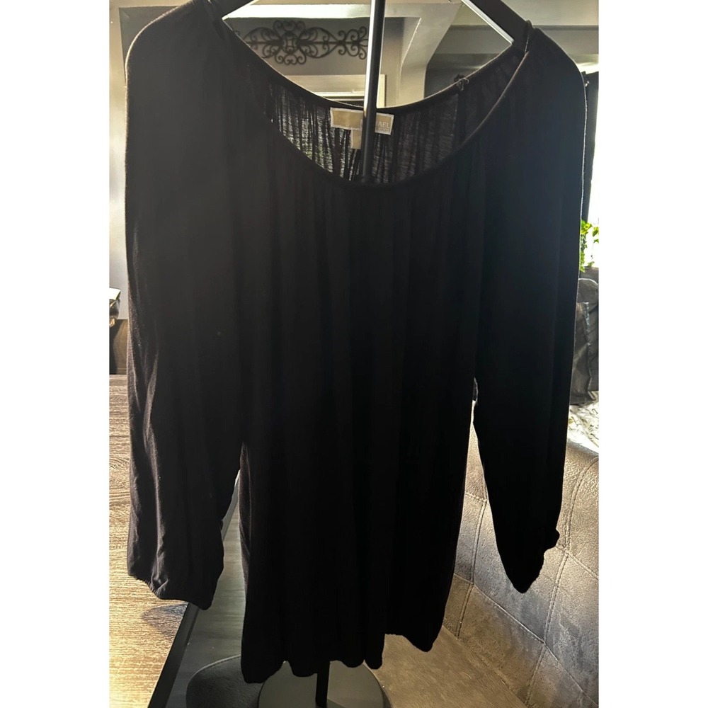 Michael Kors Black Scoop‎ Neck Blouse Women's Small Long Sleeve Gathered Hem
